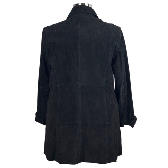 Y2K BLACK SUEDE LEATHER BUTTON DOWN COLLARED CAR COAT JACKET D & CO - Picture 4 of 14